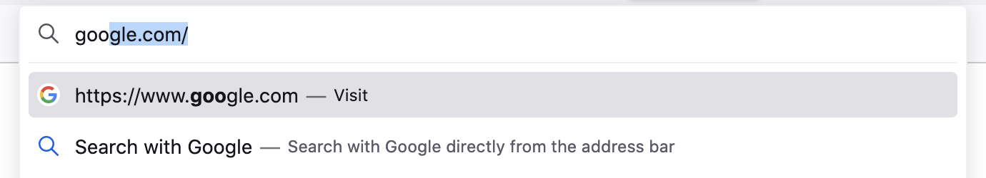 Image of the tab-to-search result with text "Search with Google"
